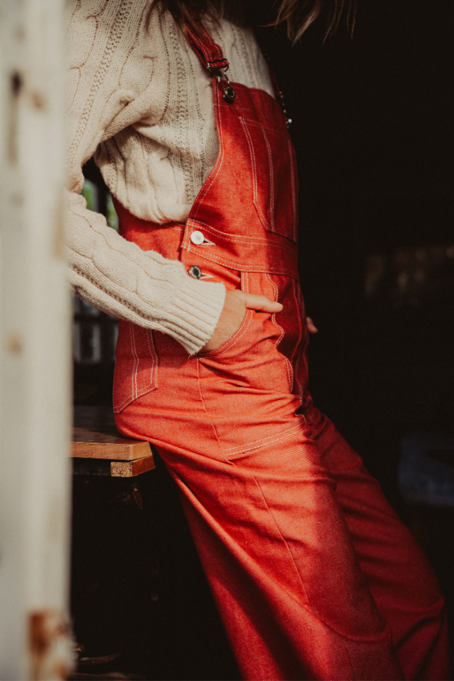 Salopette Dancing Queen denim rouge jambes larges