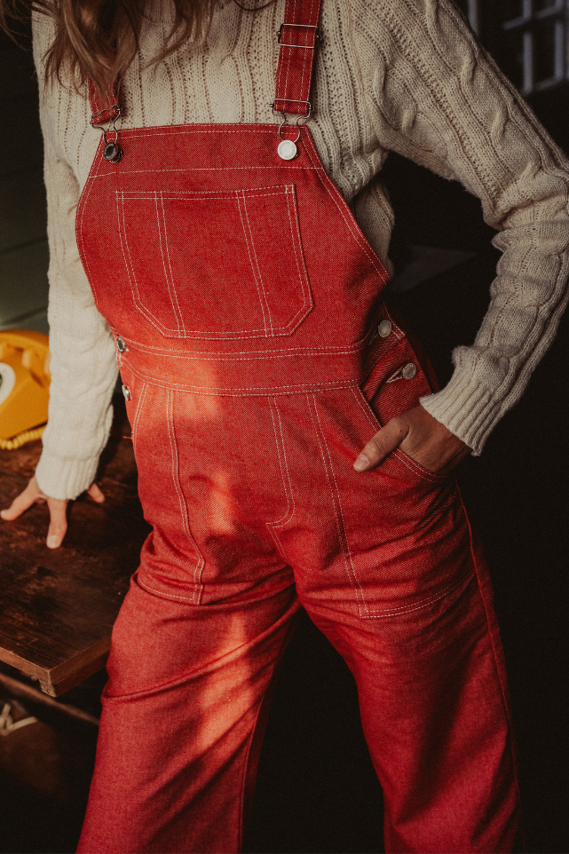 Salopette Dancing Queen denim rouge jambes larges