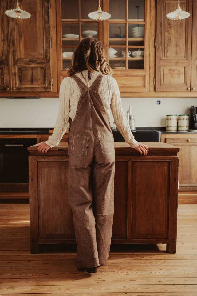 Salopette marron taille haute avec poche