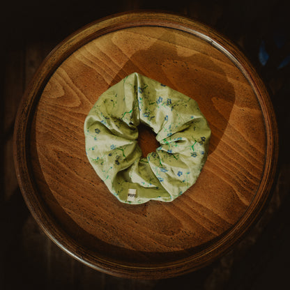 Chouchou taile XL fleuri vert 