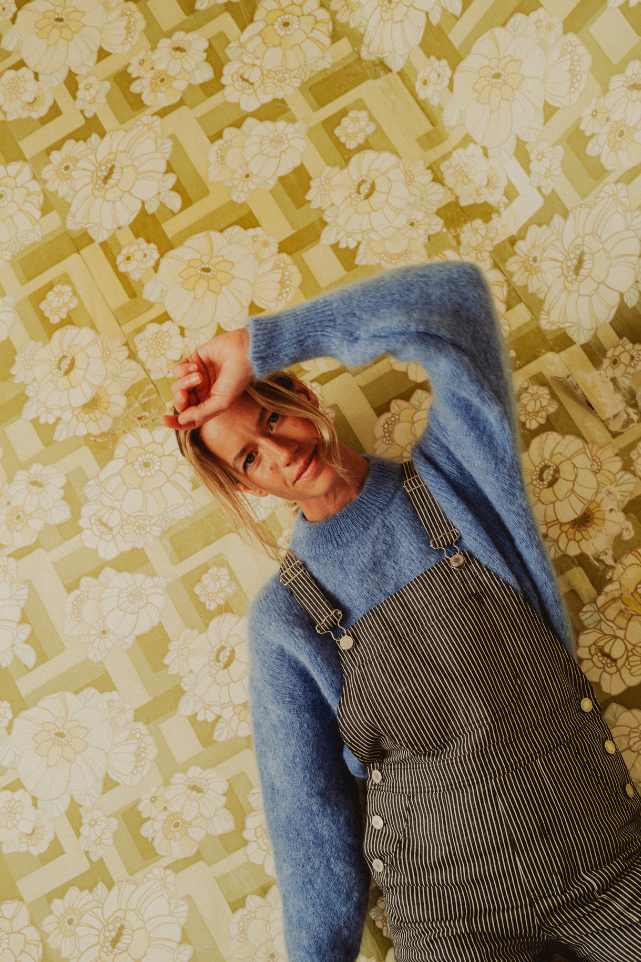 Salopette bleue rayée Dancing Queen, jambes larges fabriquée en France 