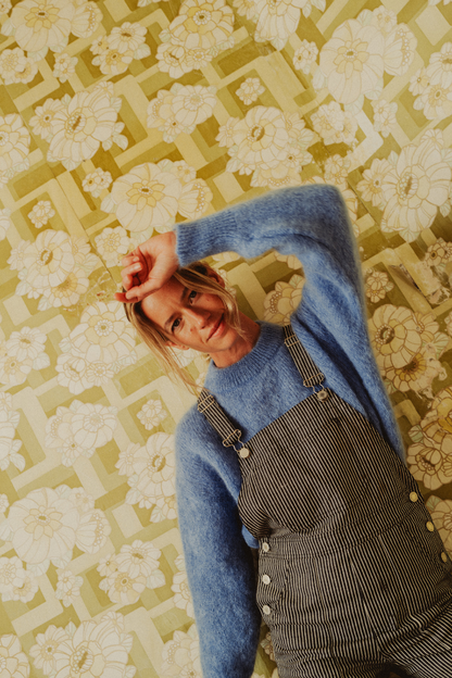 Salopette bleue rayée Dancing Queen, jambes larges fabriquée en France 