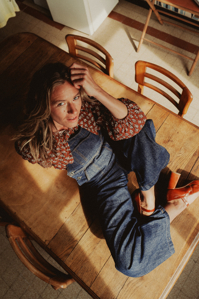 Salopette dancing queen denim brut fabriquée en France