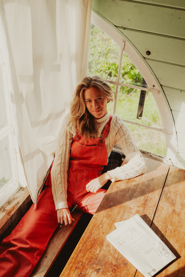 Salopette Dancing Queen denim rouge jambes larges 