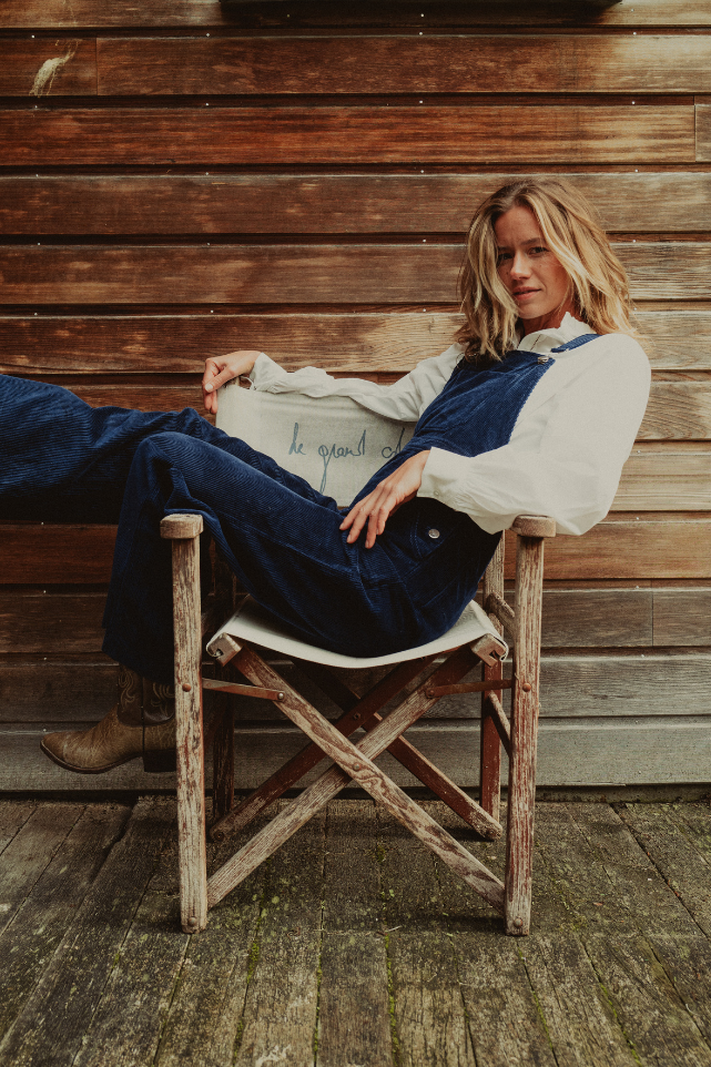 Salopette jambes larges en velours bleu 