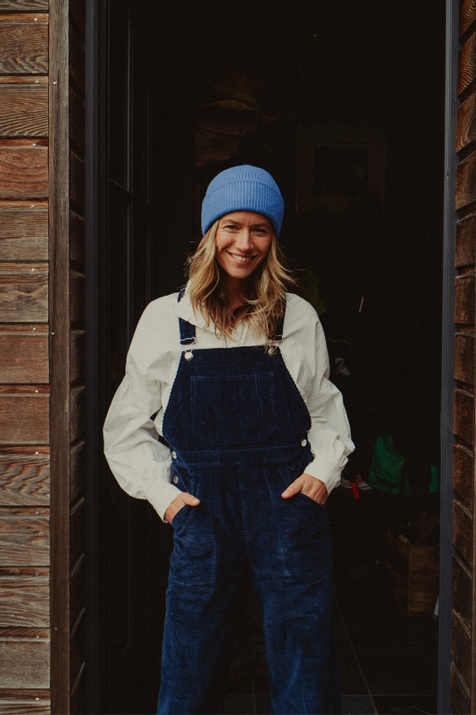 Salopette jambes larges en velours bleu 