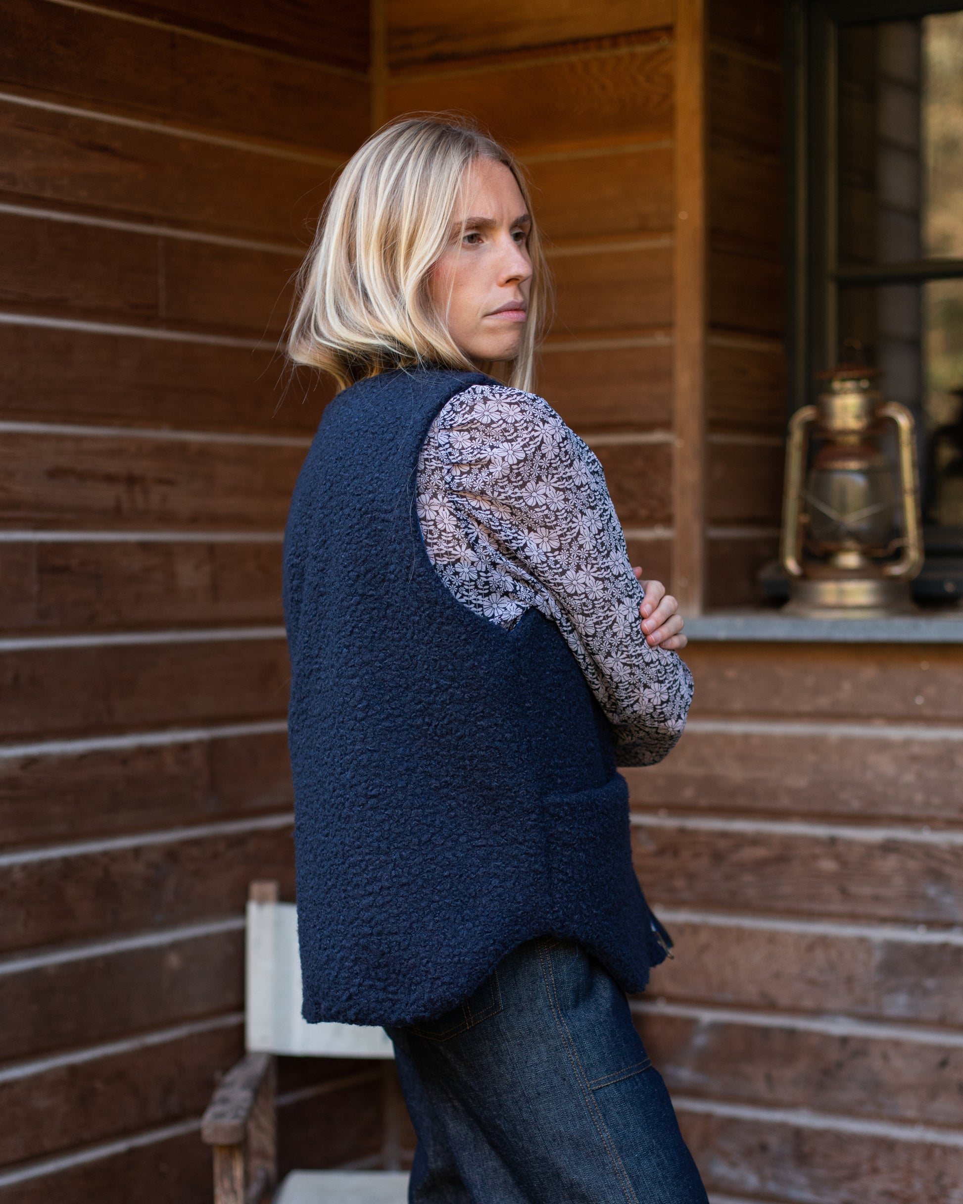 Gilet sans manches réversible bleu moumoute 