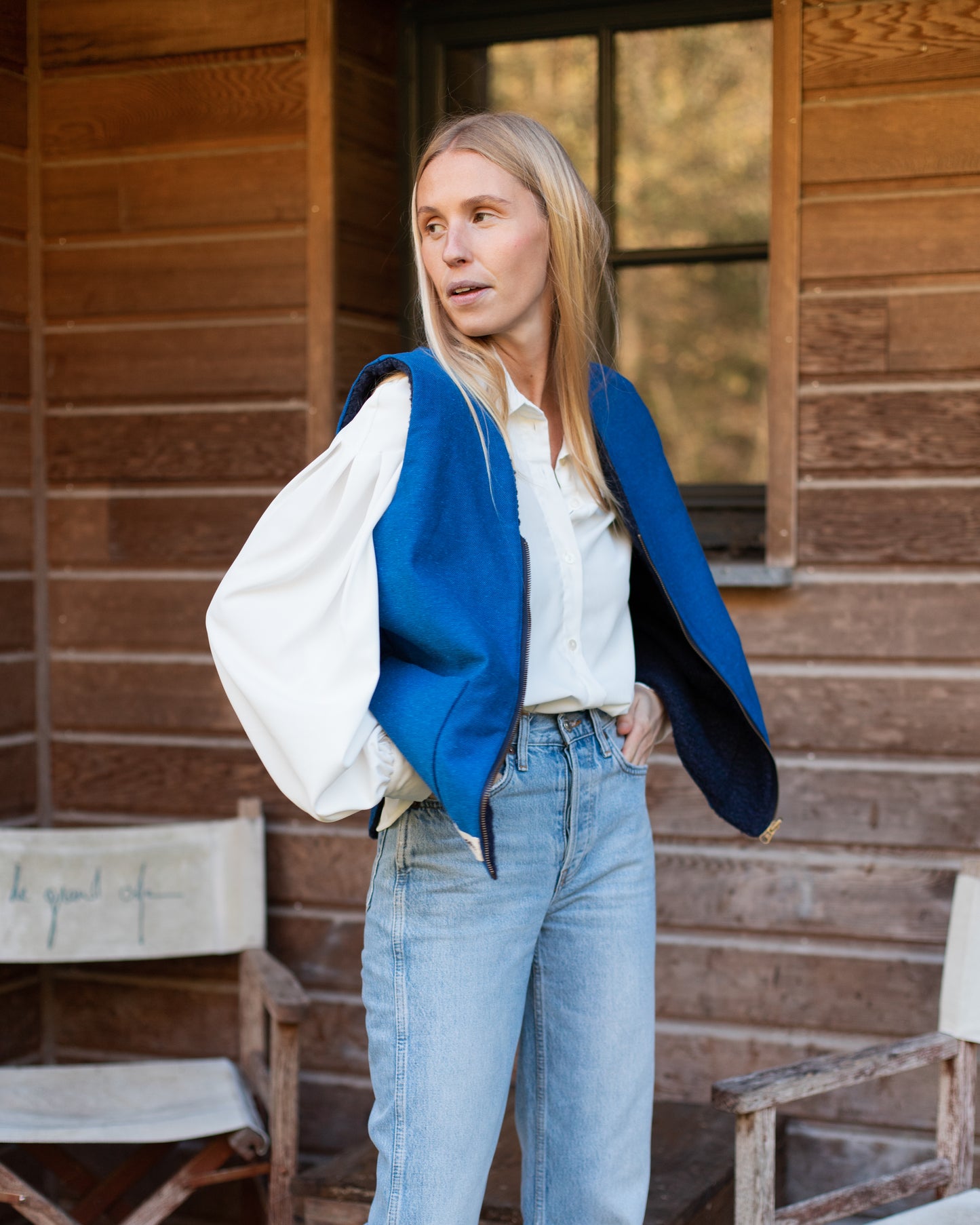 Gilet réversible bleu sans manche fabriqué en France 