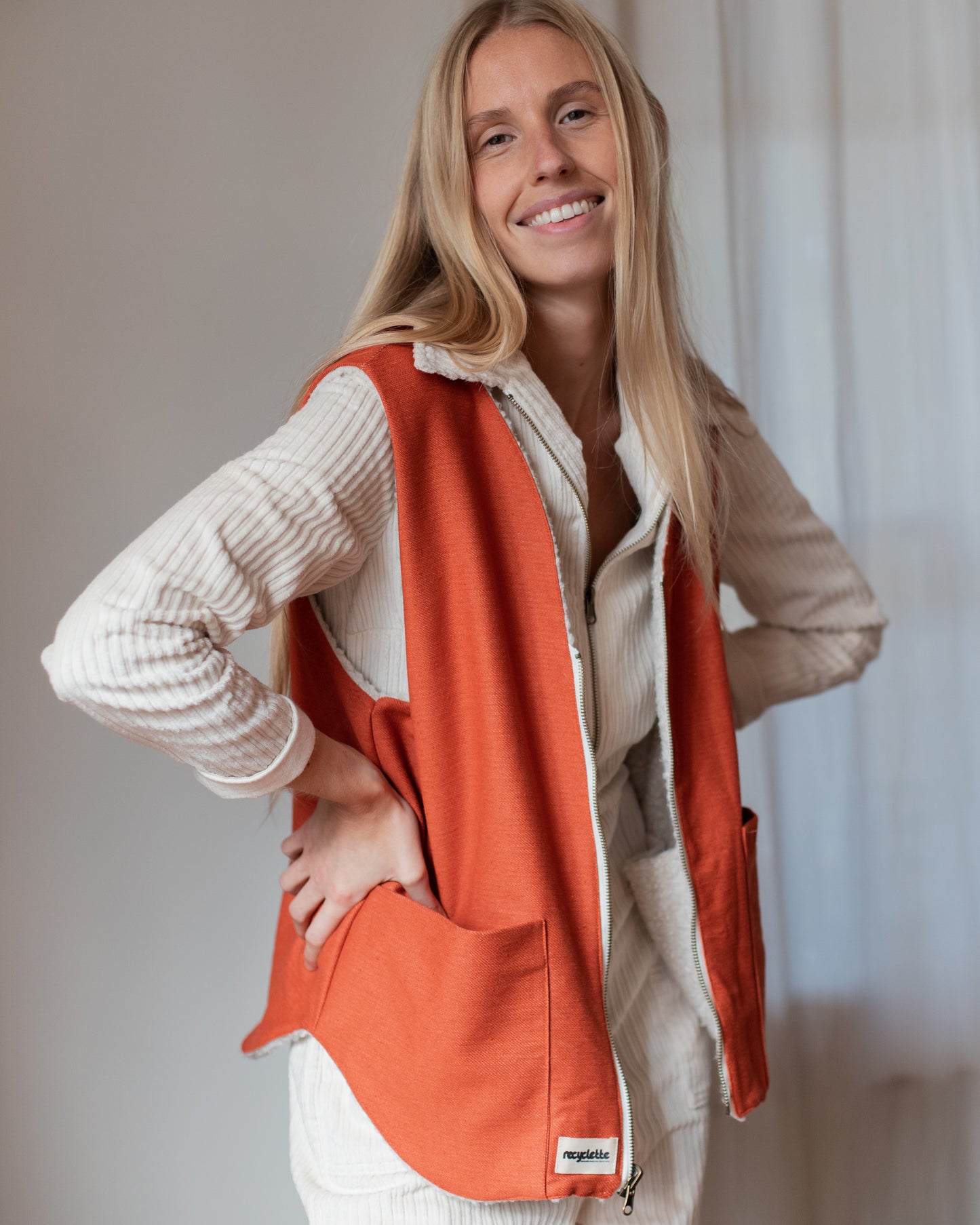 Gilet réversible moumoute et denim 