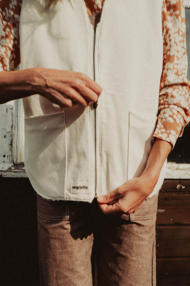 Gilet réversible, sans manches blanc fabriqué en France