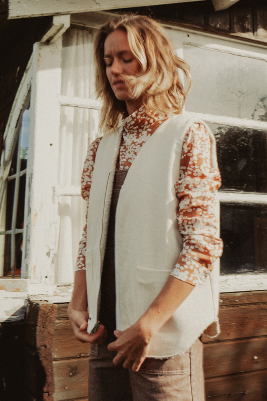 Gilet réversible, sans manches blanc fabriqué en France