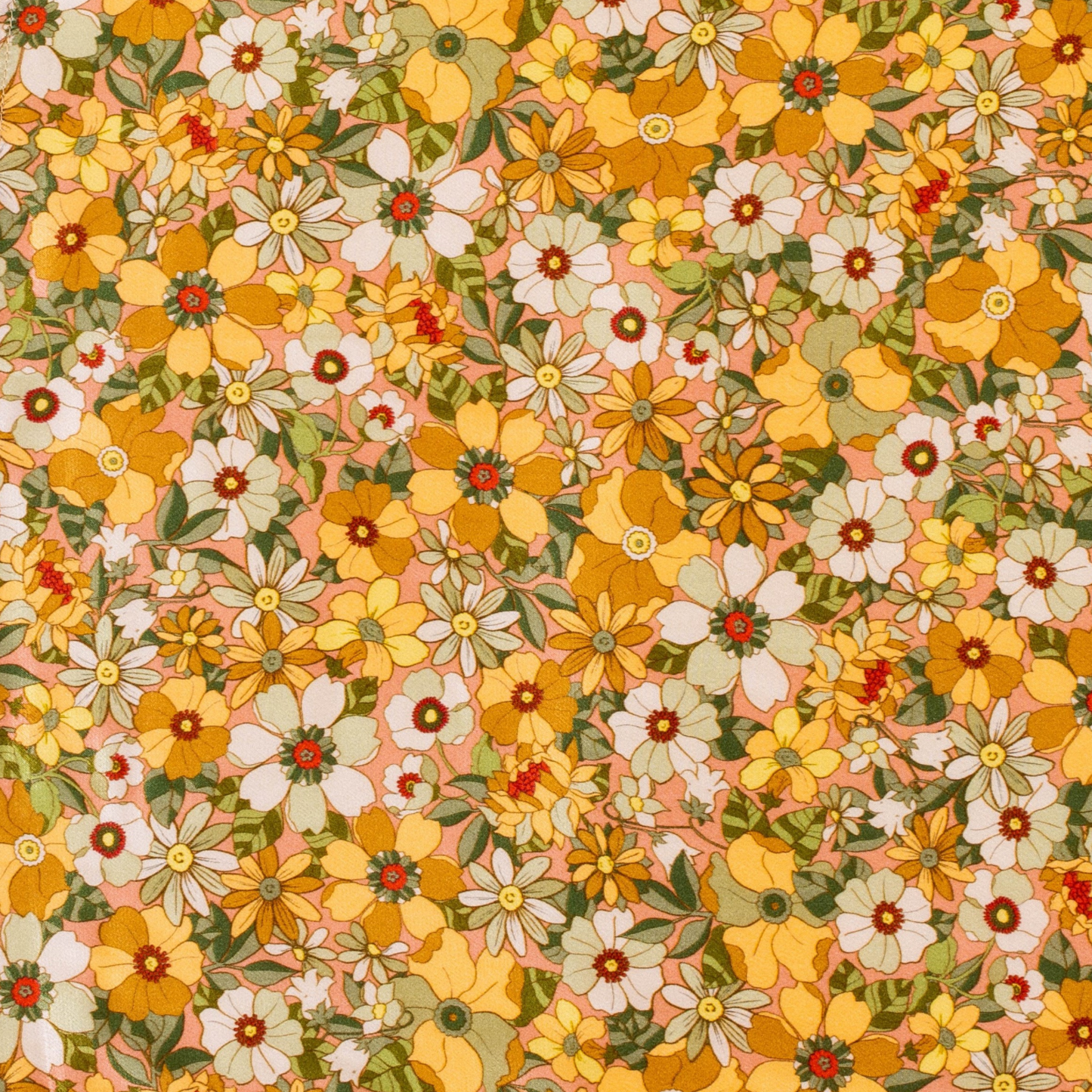 Zoom sur le motif fleuris du foulard satiné Recyclette.