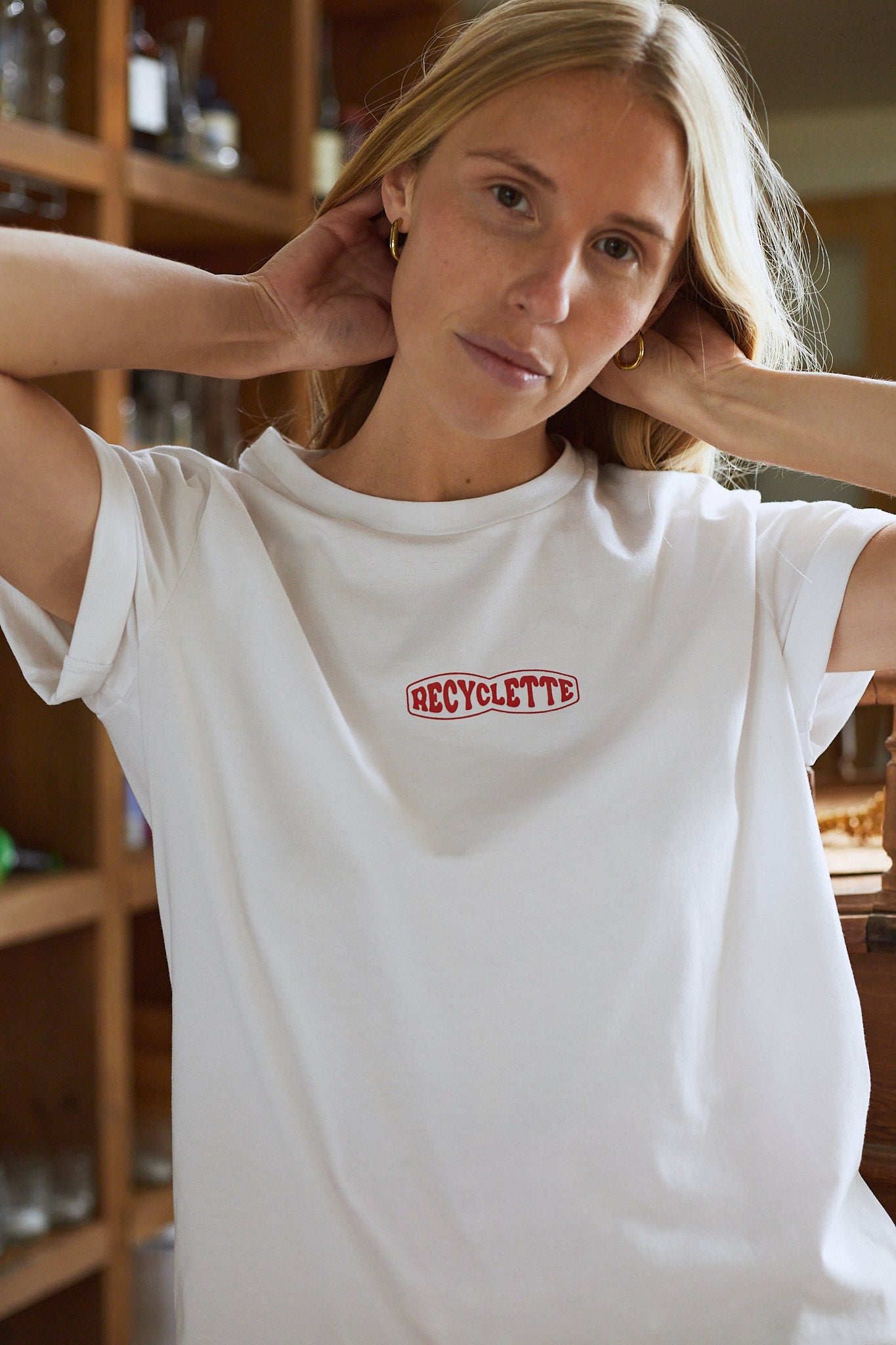 T-shirt recyclette blanc avec logo fabriqué en France 