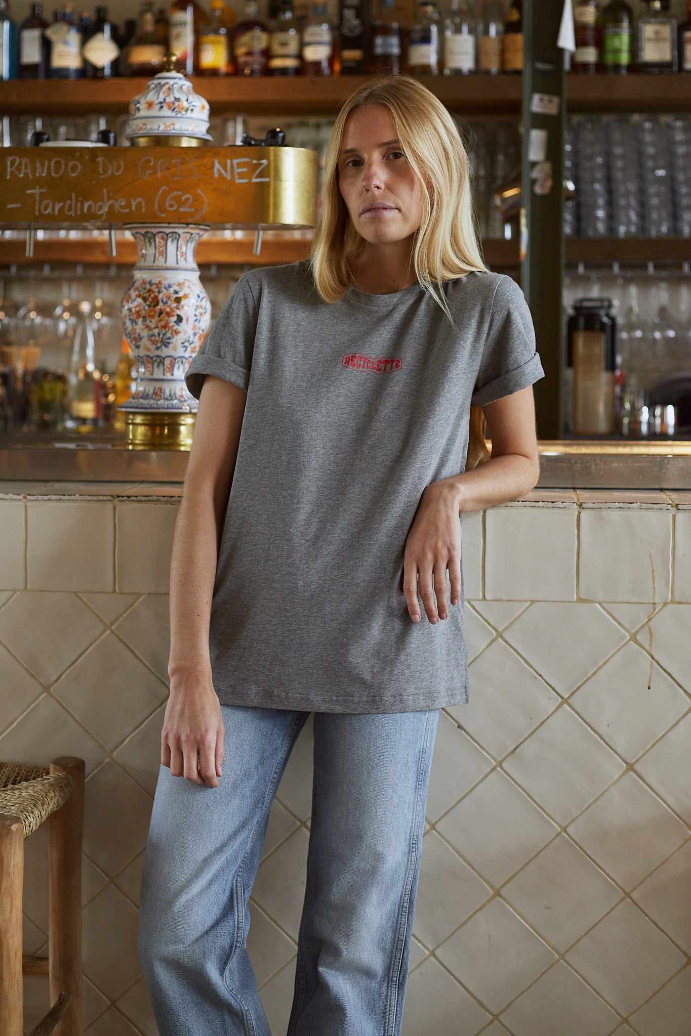 T-shirt recyclette gris avec logo 