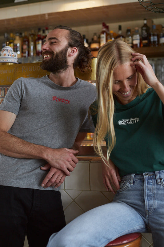 T-shirt recyclette gris et vert unisexe 