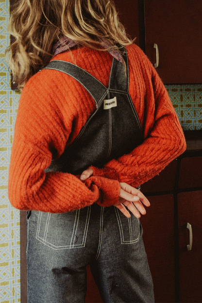 Salopette denim gris, jambes larges,  fabriquée en France 