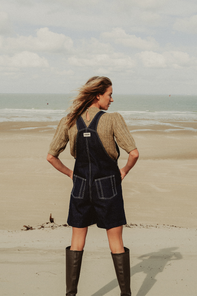 Salopette short denim fabriquée en France