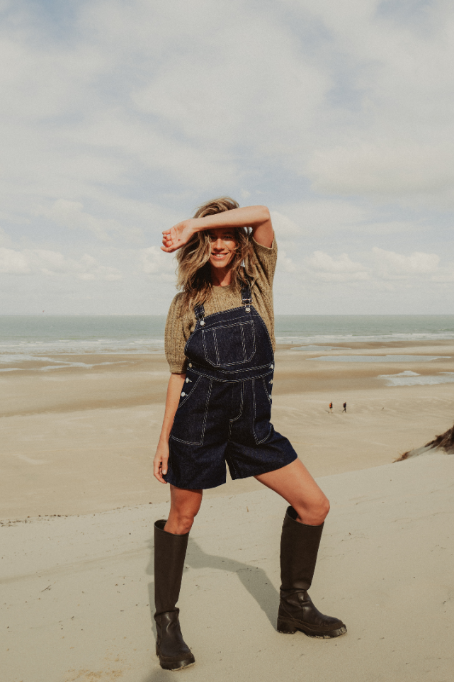 Salopette short denim fabriquée en France