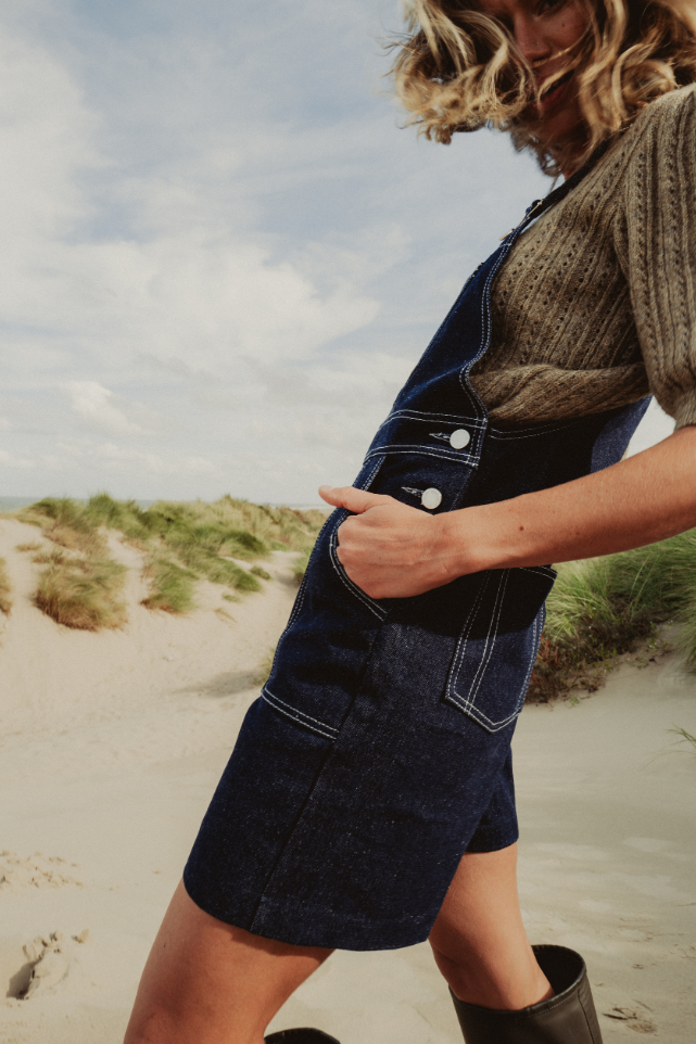 Salopette short denim fabriquée en France